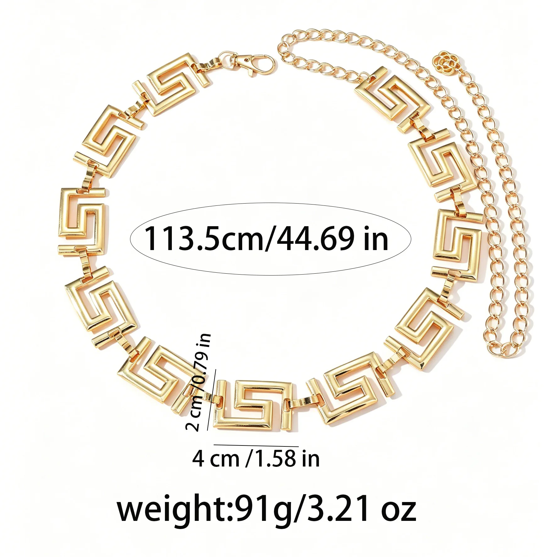 Greek Key Geometric Linked Metal Waist Chain Glossy Decor Body Belly Belt for Women Jeans Crop Top Dress Daily Outfit Accessory - view 6