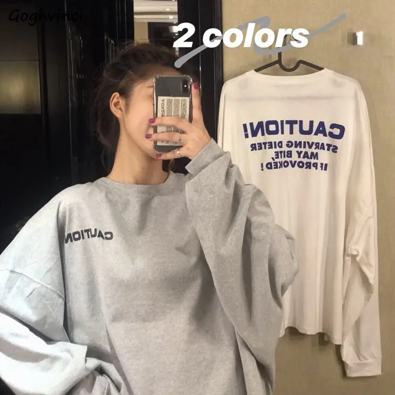 Women Long Sleeve T-shirts Printing Letters Simple Hot Sale Young Lady 2XL Harajuku Ulzzang Streetwear Soft Casual Chic Trendy