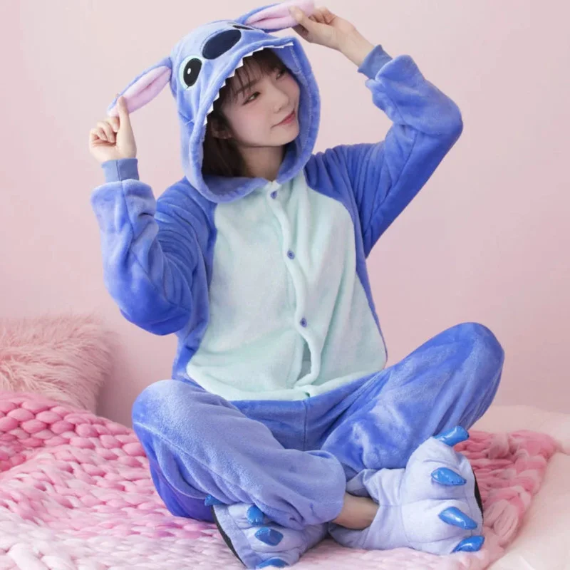 

Stitch Kigurumi Pajamas Winter Flannel Adult Kids Men Women Anime Cartoon Cosplay Costume
