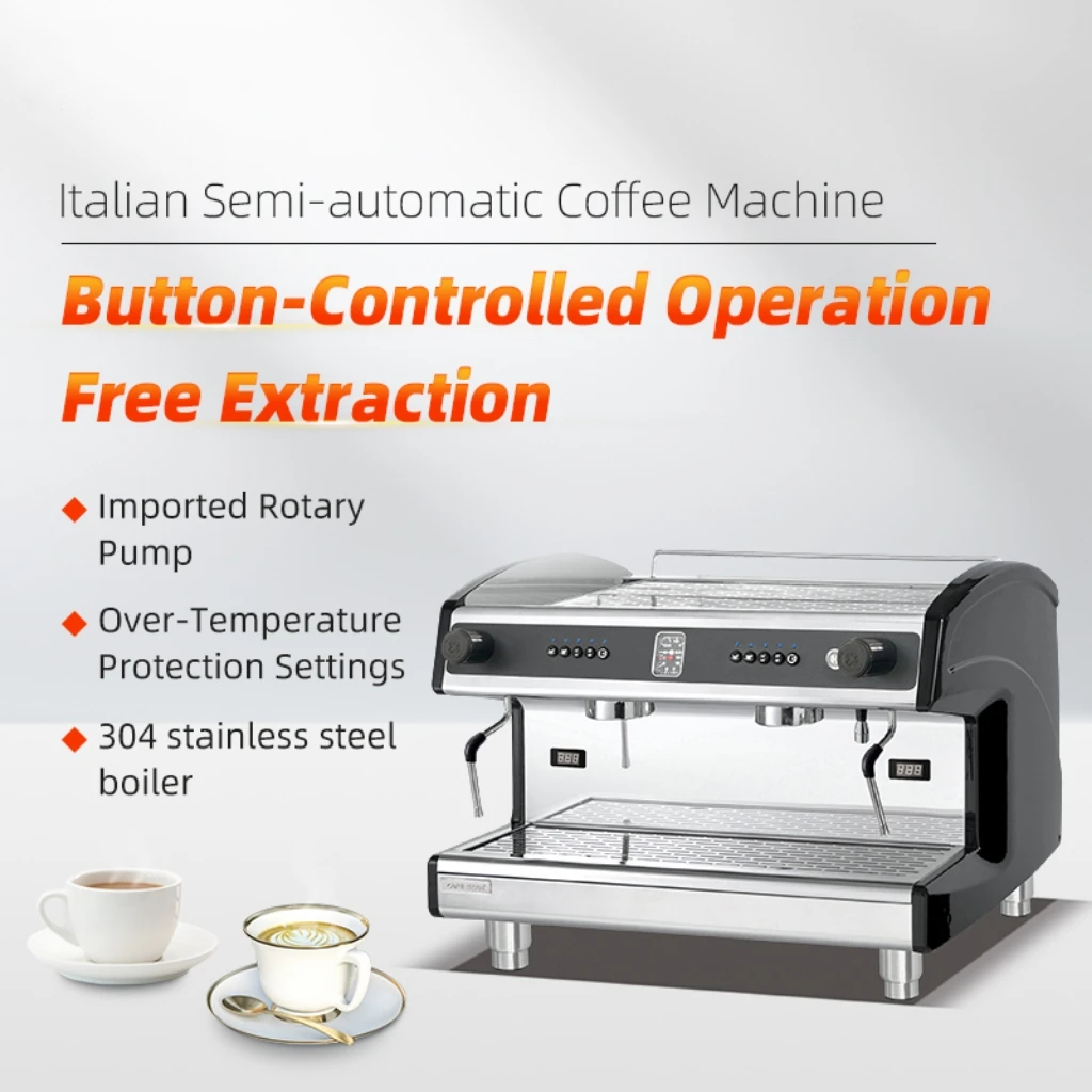 Professional Italian Style Double Head Espresso Coffee Machine PID Temperature Control 9Bar for Coffee Shop Cafe Commercial Use