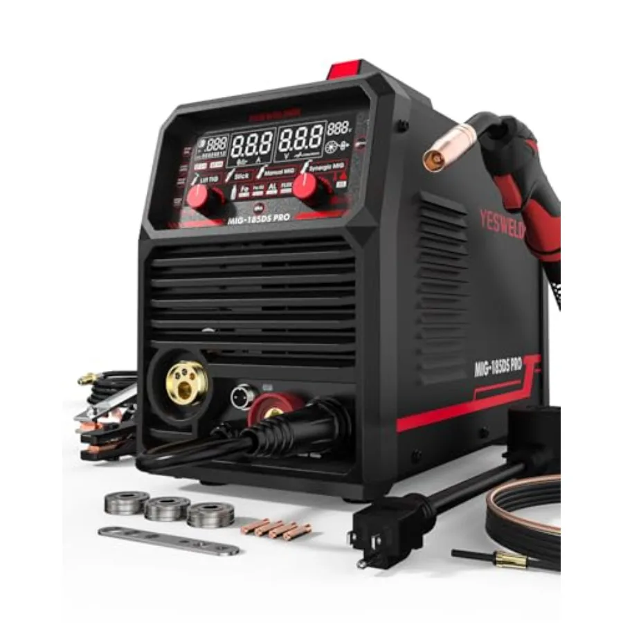

185A MIG Welder Flux Core MIG/Gas MIG/Spool Gun MIG/Lift TIG/Stick 5 in 1 Multi-process Aluminum Welding Machine with