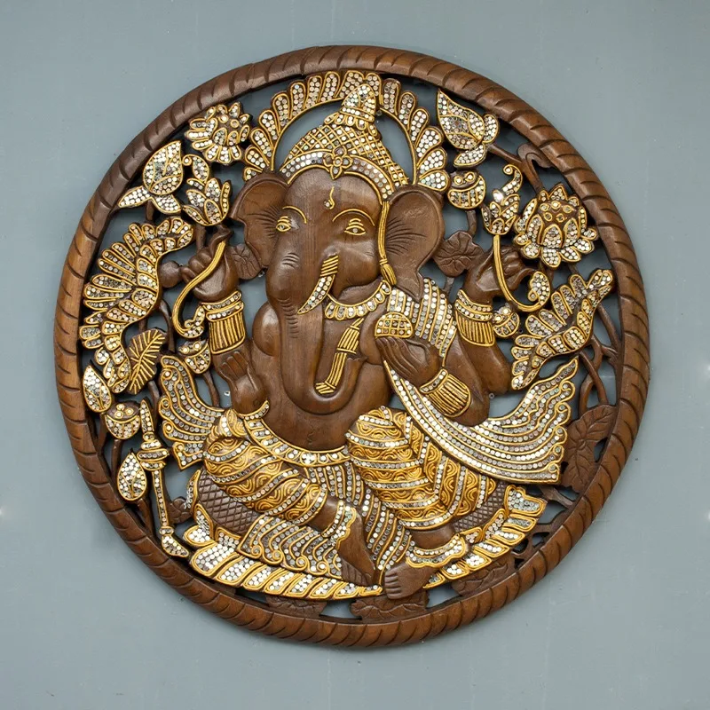 Teak carved board South East Asia style elephant trunk god wood carving