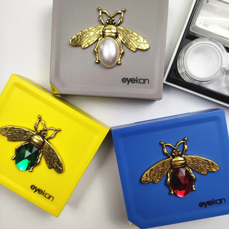 المحمولة مطعمة حجر الراين النحل نمط عدسات لاصقة حافظة صغيرة صندوق تخزين السفر للنظارات عدسة صندوق تخزين اتصال صغير B2