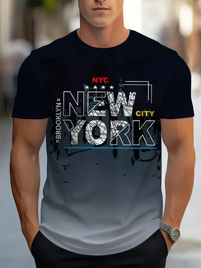 Modisches Herren-T-Shirt mit New York City NYC-Aufdruck, Rundhalsausschnitt, kurze Ärmel, lässiges Streetwear-Oberteil für den täglichen Gebrauch