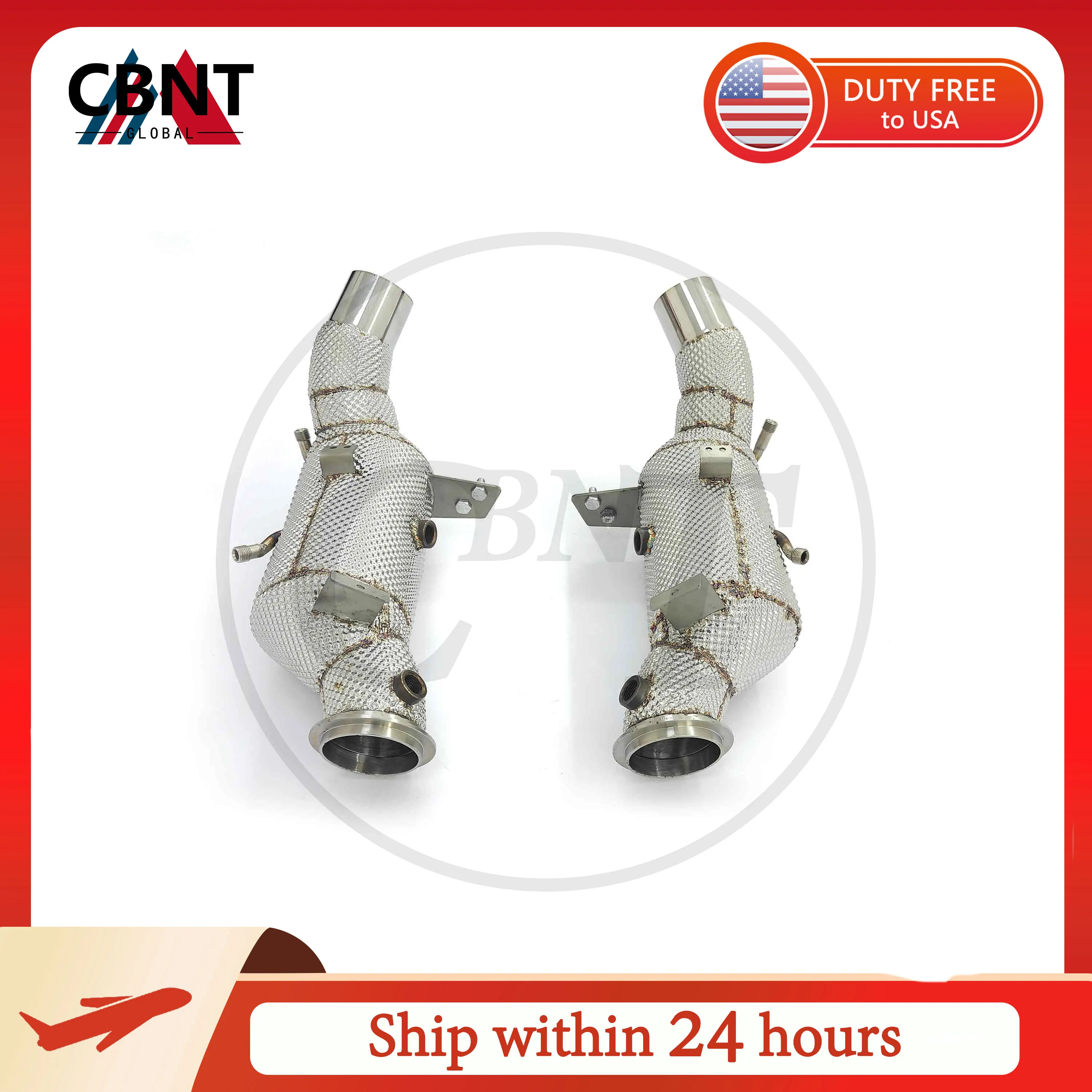 CBNT for Alfa Romeo Giulia Quadrifoglio 2.9T 2023- High Flow Exhaust Sport Downpipe with OPF SS304 Exhaust Pipe Heat Wrapped