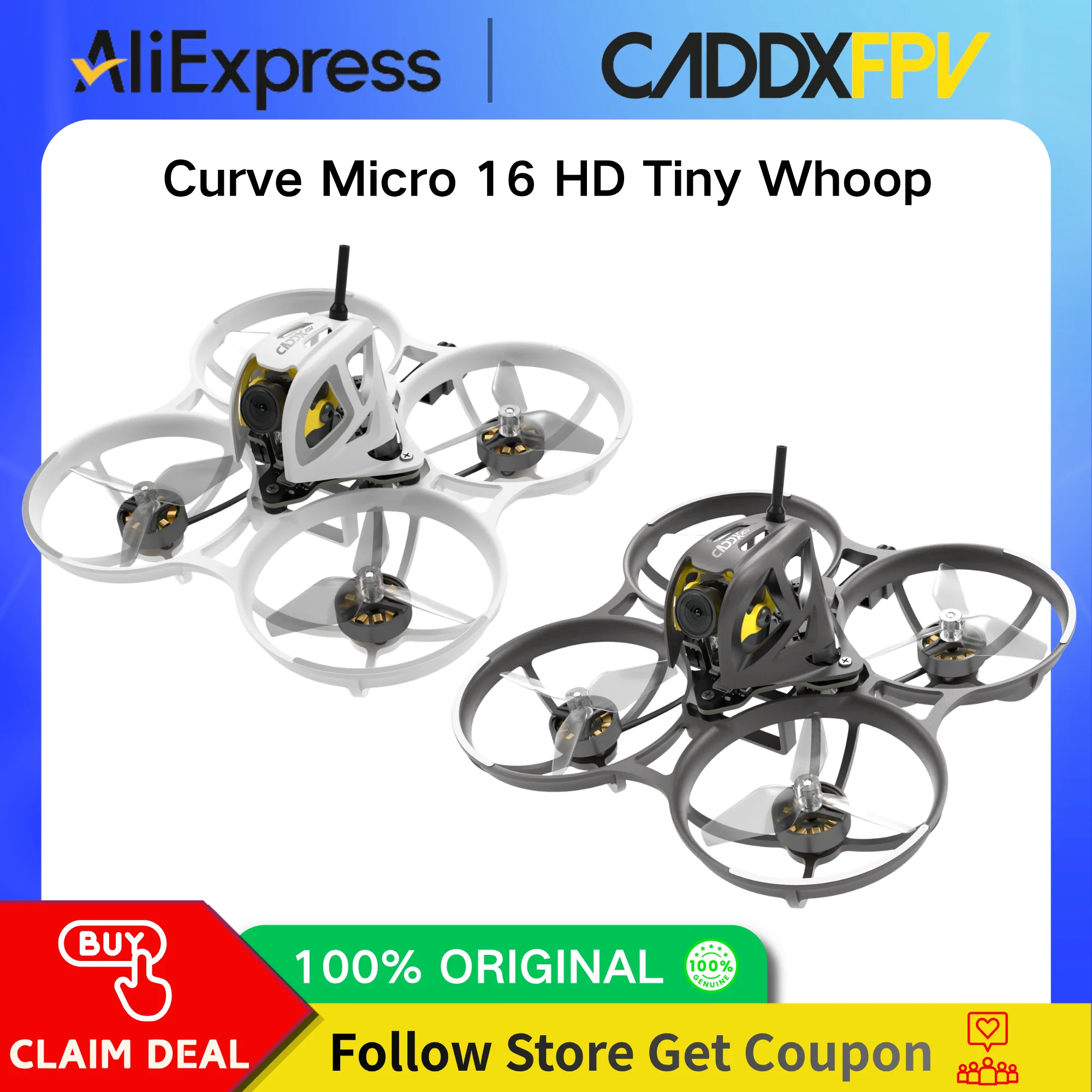CADDX C16 Curve Micro 16 HD 75mm 1S FPV Micro Whoop Quadcopter 1080p Ascent Lite+ AIO Flight Controller ELRS For FPV Freestyle