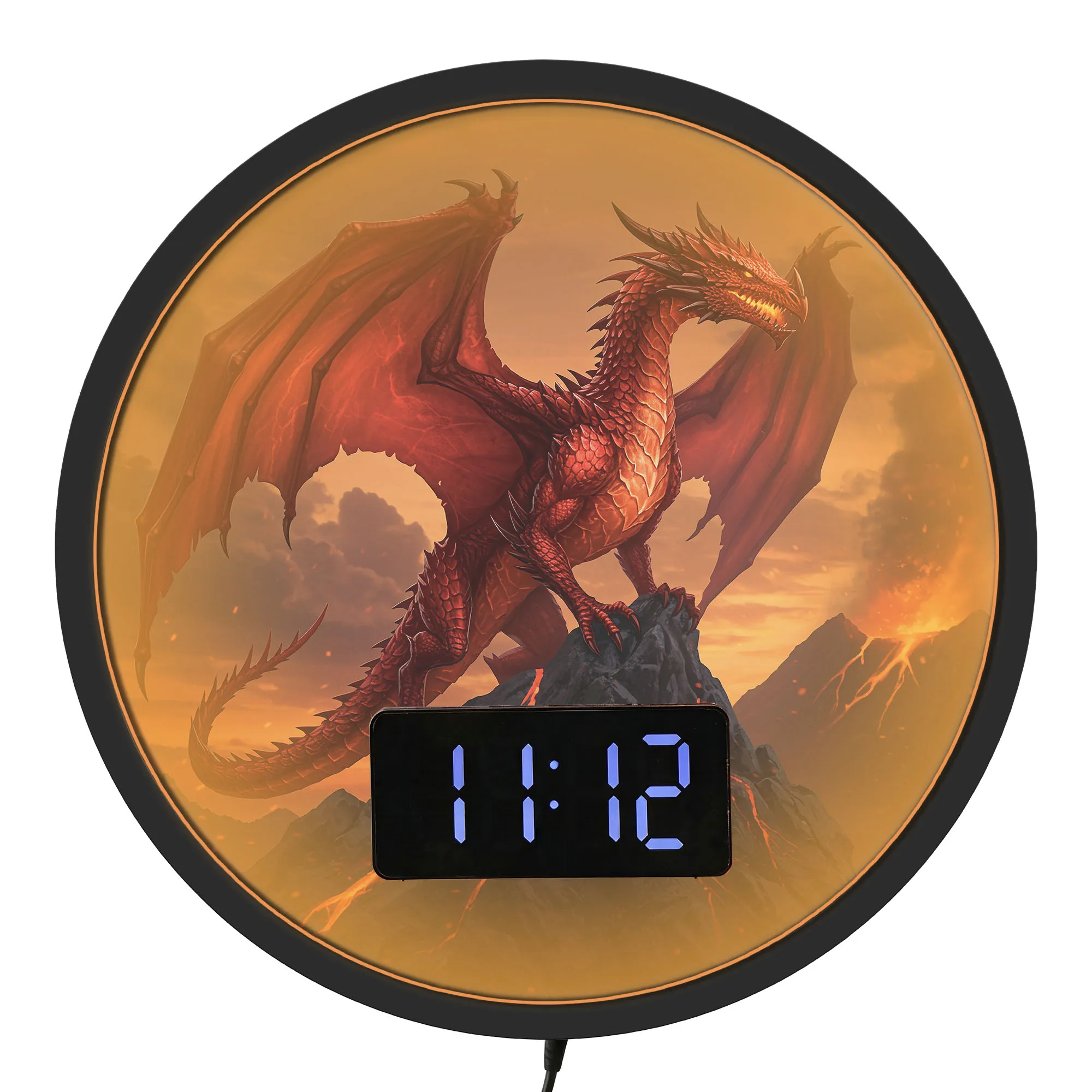 Red Fire Dragon LED Digital Wall Clock with Timer Calendar Date Temperature Alarm Snooze Fantasy Luminous Home Decor Night Light