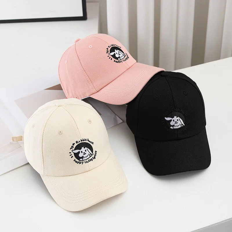 Spring Autumn Hard Top Peaked Cap Rabbit Embroidered Fashion Casual Sunshade Baseball Hat Men Women