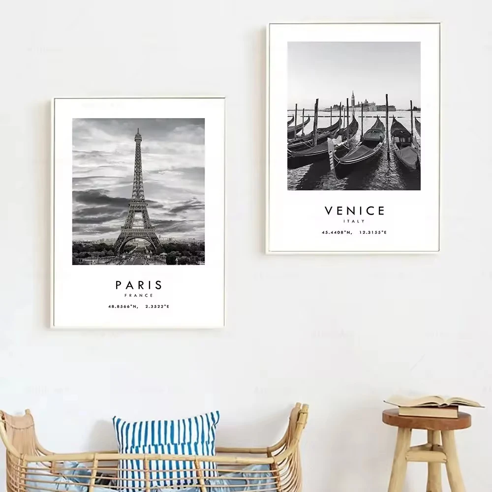 Black White Travel Canvas Painting Italy Australia Netherlands Landscape Poster Paris Venice Rome Prints Wall Picture Home Decor