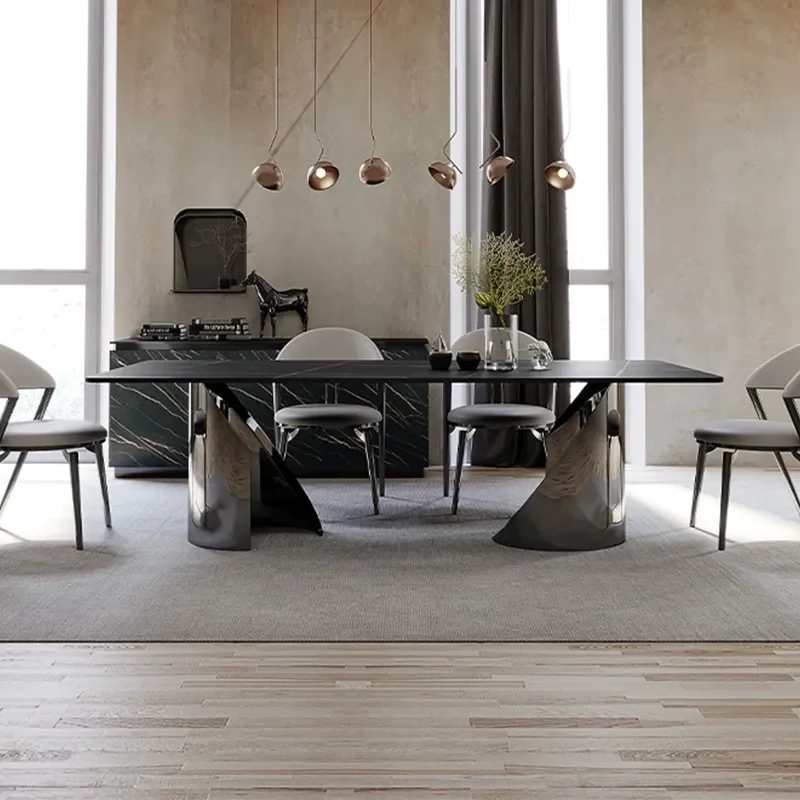 Light Luxury Bright Rock Slab Dining Table Modern Simple Rectangular Italian Minimalist Household Style Dining Table and