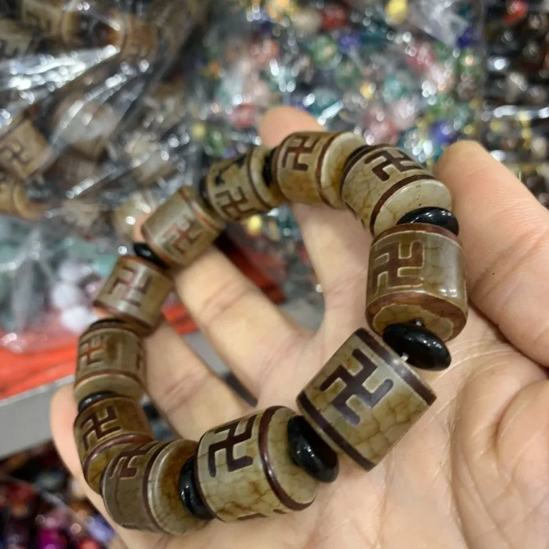 Natural Tibetan old agate nine-eye dzi beads bracelet three-eye dzi beads bracelet first-line pharmacist