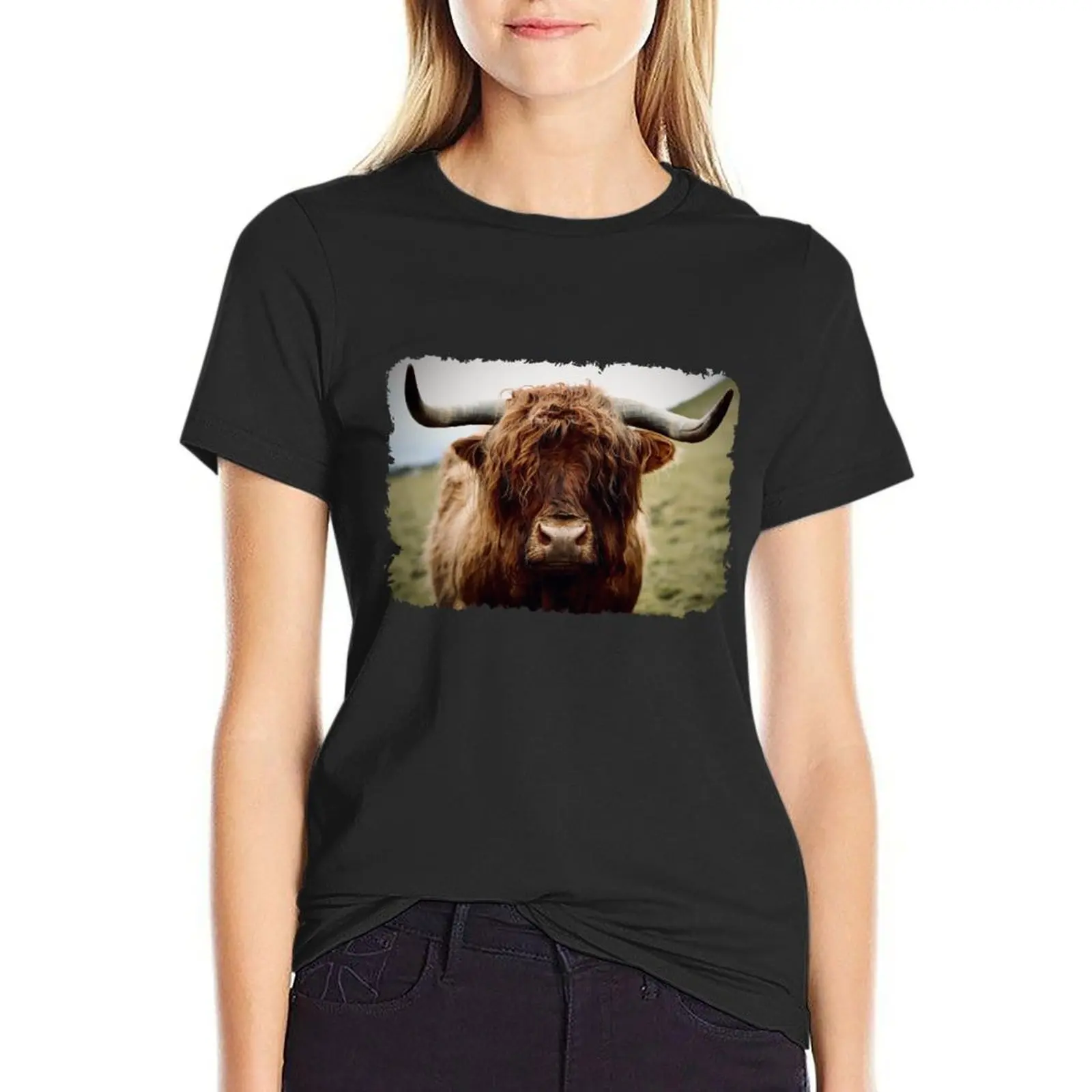 

highland cattle T-Shirt Blouse animal print customs design your own hippie clothes workout shirts for Women loose fit