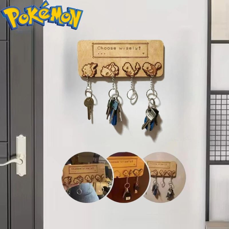 Pokemon Anime Pikachu Wooden Key Hook Cartoon Charmander Home Decoration Keychain Party Supplies Gadgets Creative Toys