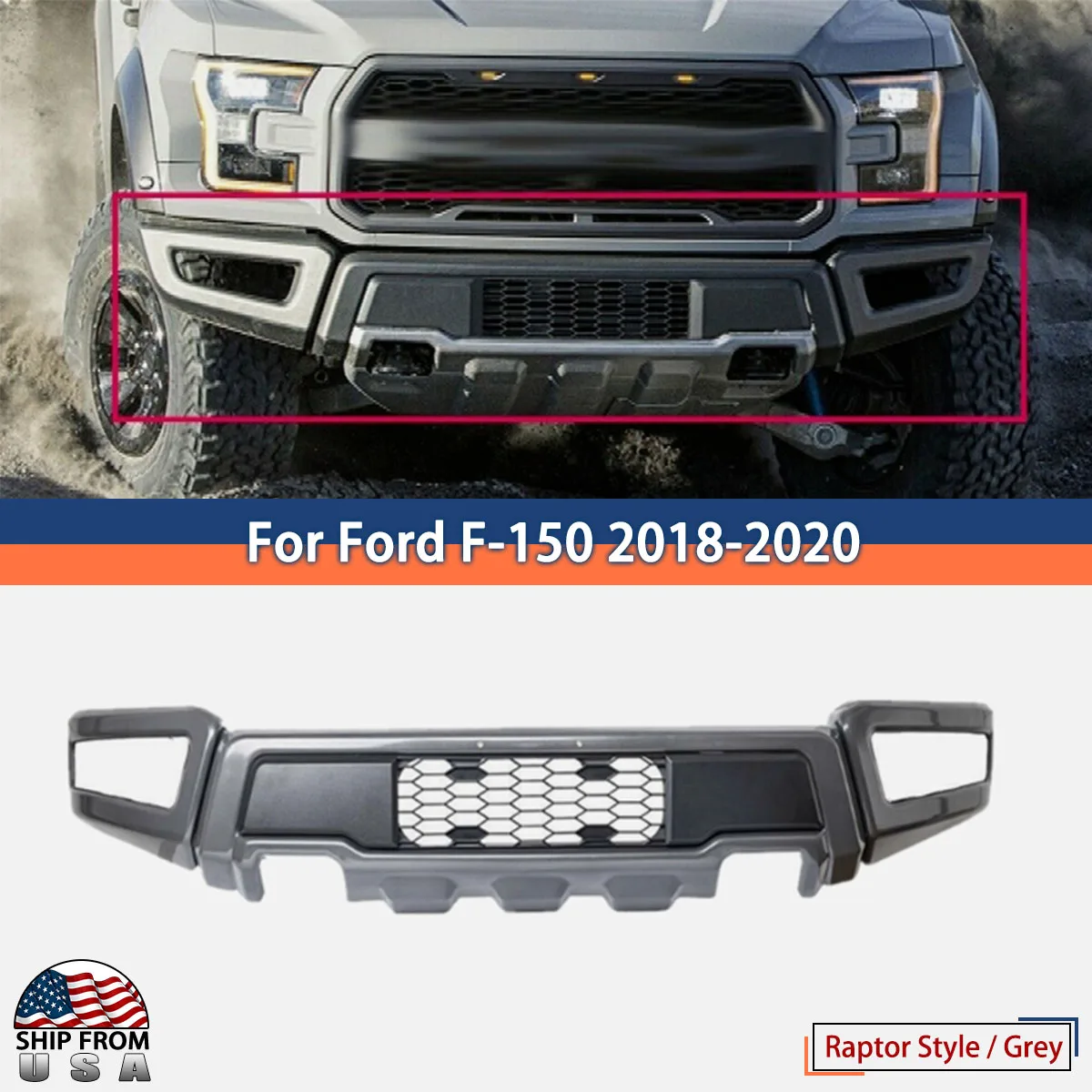 

Raptor Style Gray Steel Front Bumper Assembly For 2018 2019 2020 Ford F-150 USA