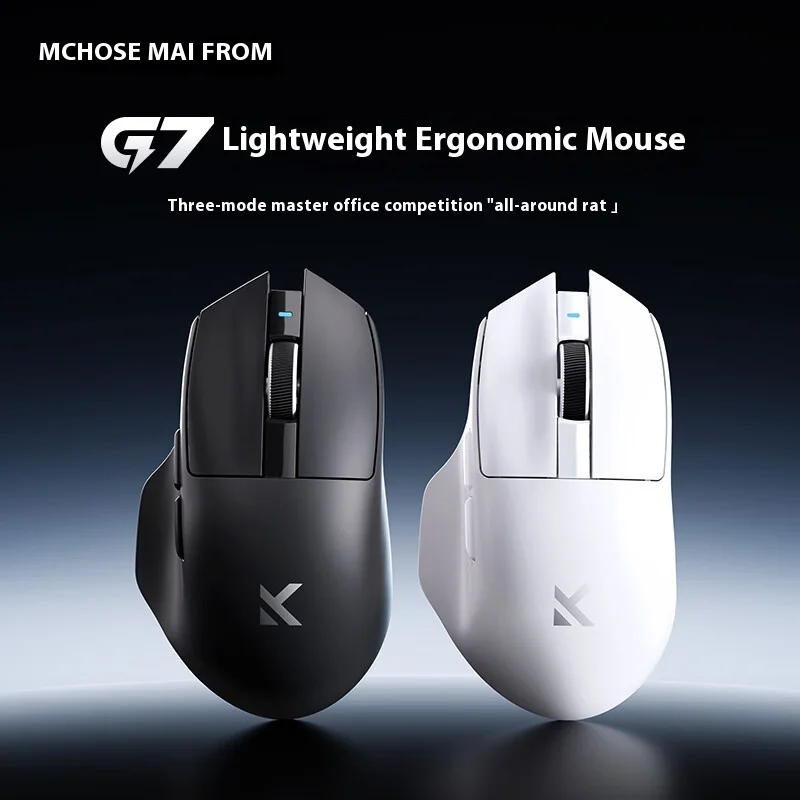 Mysz gamingowa MCHOSE G7 Pro Max z czujnikiem PAW3311, 59g, lekka, bezprzewodowa BT 2.4G, niska latencja, możliwość personalizacji, długi żywotność, mikroprzełączniki.