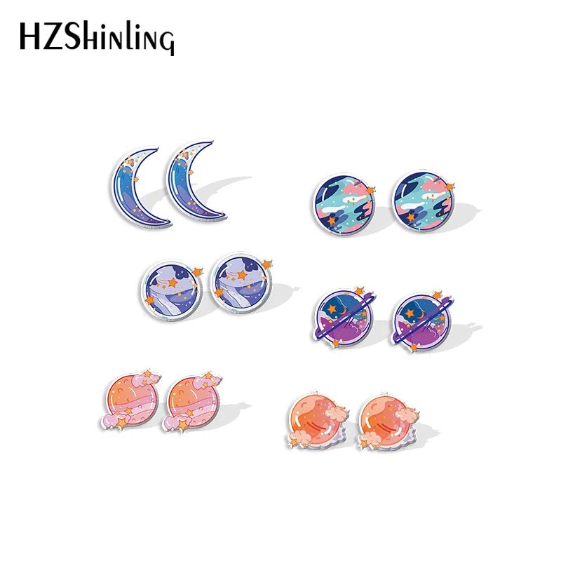 Candy Style Moon Space Pattern fashion earrings Acrylic Stud Earrings Resin Epoxy Jewelry Earrings for Women