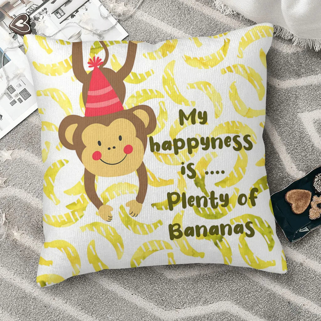 Hanging Monkey with Plenty of Bananas Cartoon Animal Polyester Cushion Cover For Sofa Office Decorative Breathable