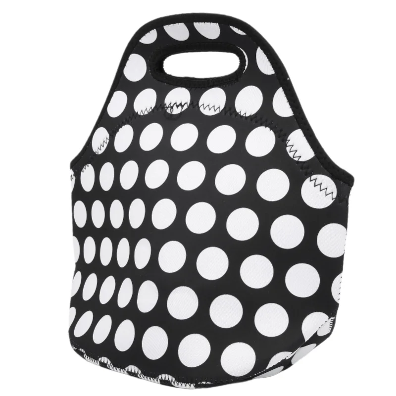

Insulated Thermal Lunch Bag Waterproof Neoprene Lunch Box Handbag For Picnic CampingBlack White Dots