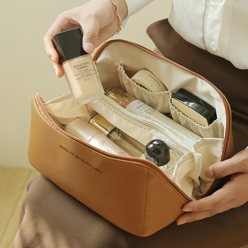 Saco cosmético de viagem grande para mulheres, organizador cosmético, couro PU, alta capacidade, bolsa de maquiagem, bolsa de armazenamento, caixa de maquiagem feminina