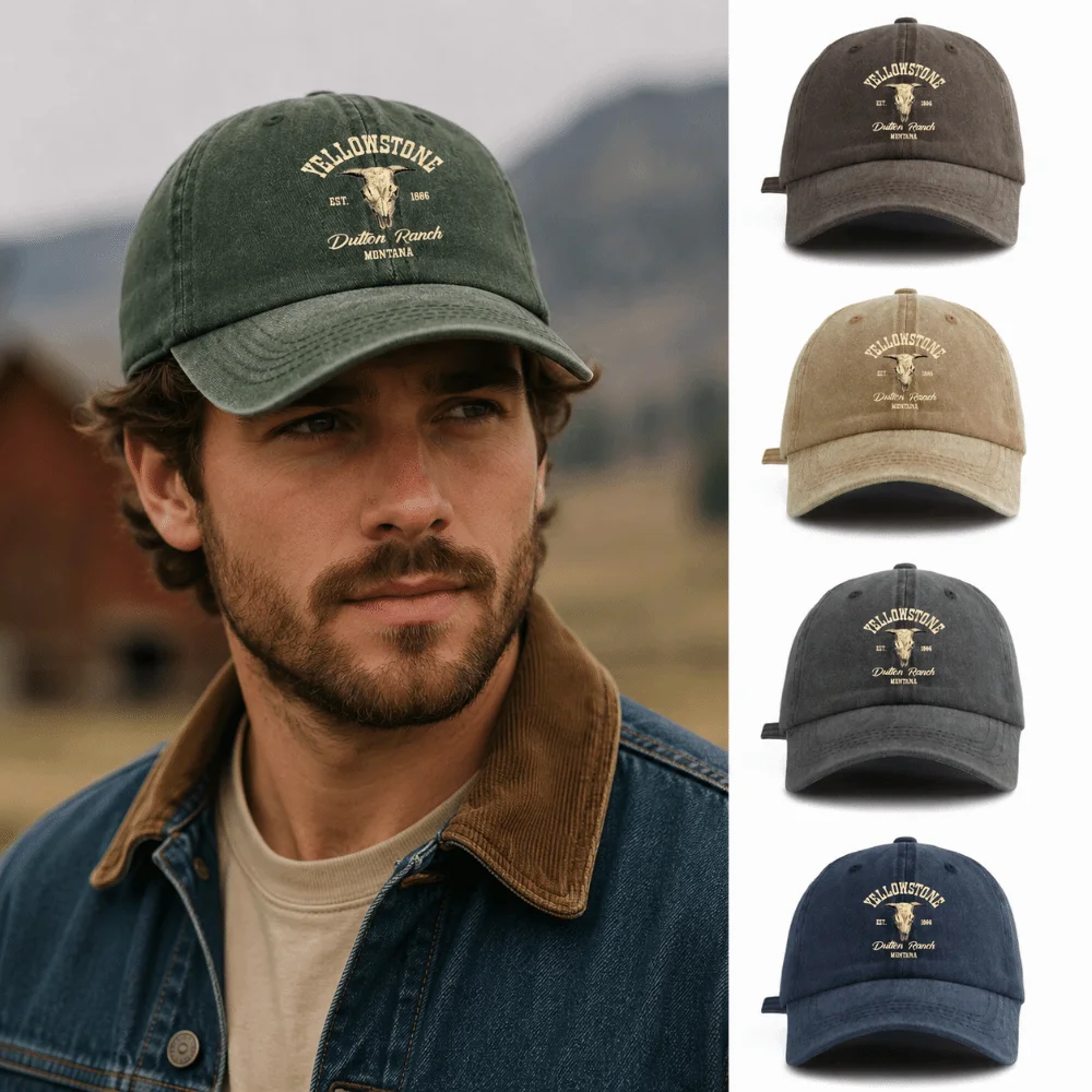 Vintage Bull Skull Western Cowboy Baseball Hats Cotton Hip Hop Distressed Dad Hat Adjustable Outdoor Sun Hat for Men Women