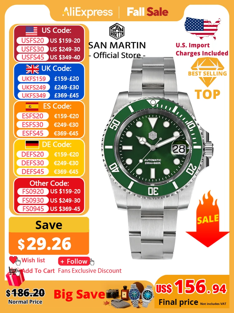 

San Martin New 40mm Water Ghost Diver Watch Men Luxury Business NH35 Automatic Mechanical Watch Sapphire Waterproof 200m SN0017