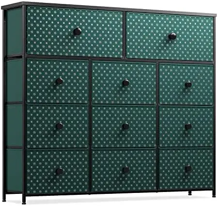 

11 Deep Drawer Dresser for Bedroom Wide Dresser TV Stand Dresser & Chest of Drawers Fabric Dresser with Wood Top and Metal F Fan