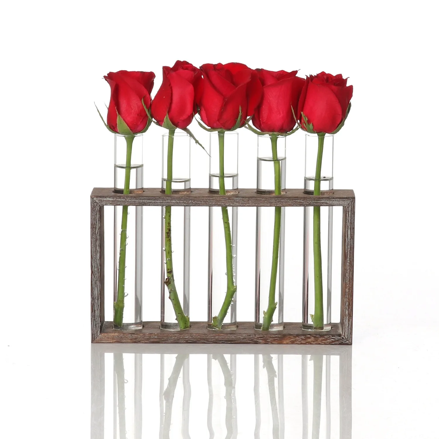 5-Tube Glass Hydroponic Planter with Wooden Stand, Self-Watering Wall/Desktop Plant Vase for Indoor Herb Garden, Unique Gift for view 6