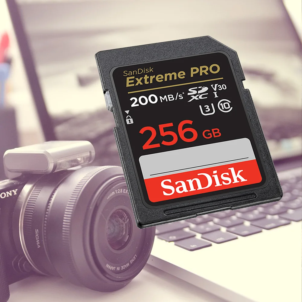 SanDisk Extreme PRO SD Card 32G SDHC 64G 128G 256G SDXC UHS-I C10 100M/s-200MB/s U3 Memory Card Support V30 4K for Camera/DV/SLR