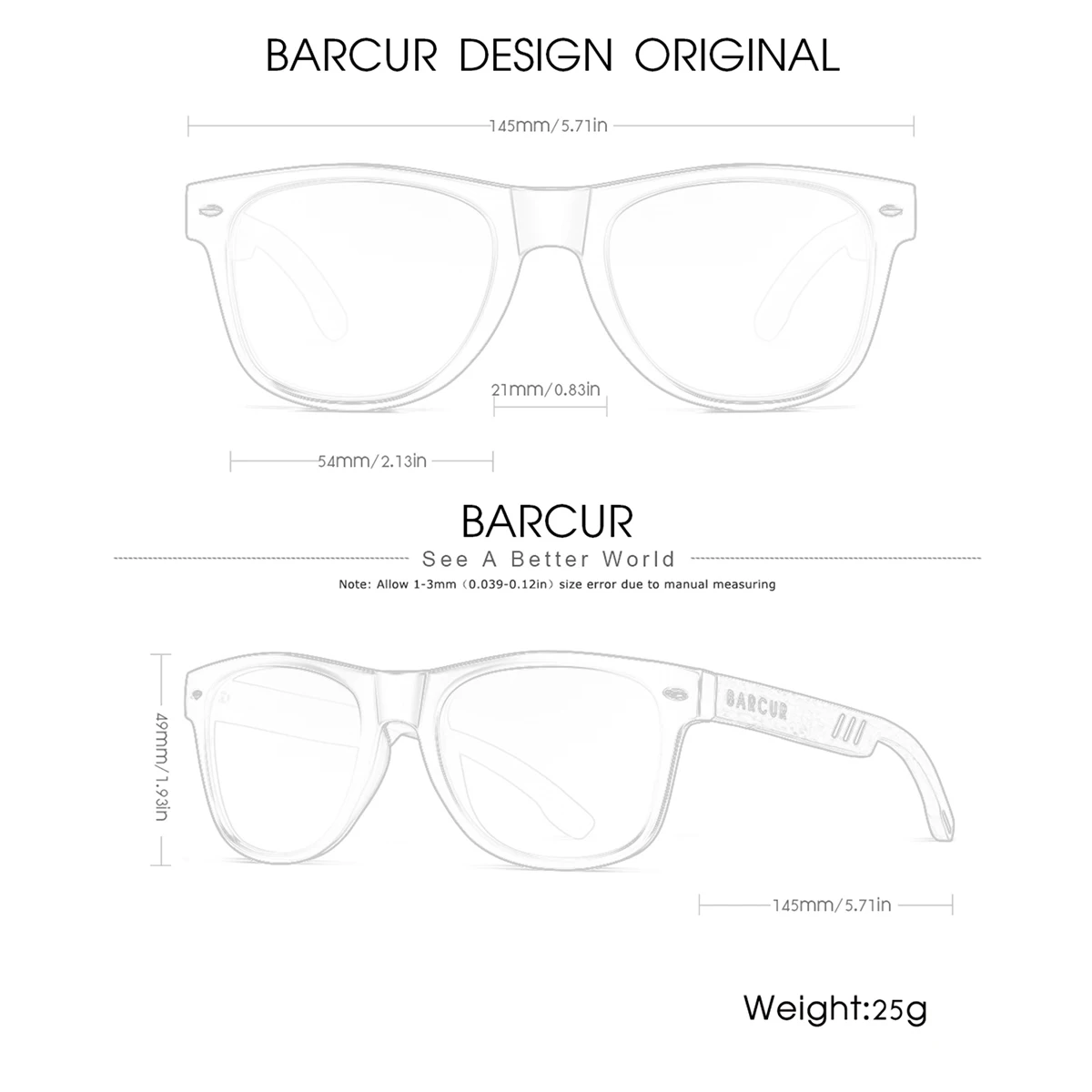BARCUR 1 قطعة نظارات شمسية عصرية للنساء بعدسات مستقطبة خشبية خفيفة الوزن مرآة للقدم أثناء السفر تحقق من الملحقات اليومية نظارات رجالية