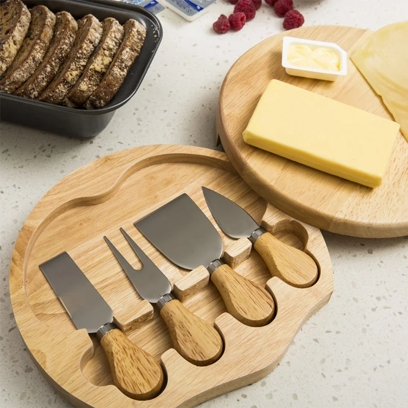 4 Cheese Knives Set Cheese Cutlery Steel Stainless Cheese Slicer Cutter Wood Handle Mini Knife Butter Knife Spatula Fork