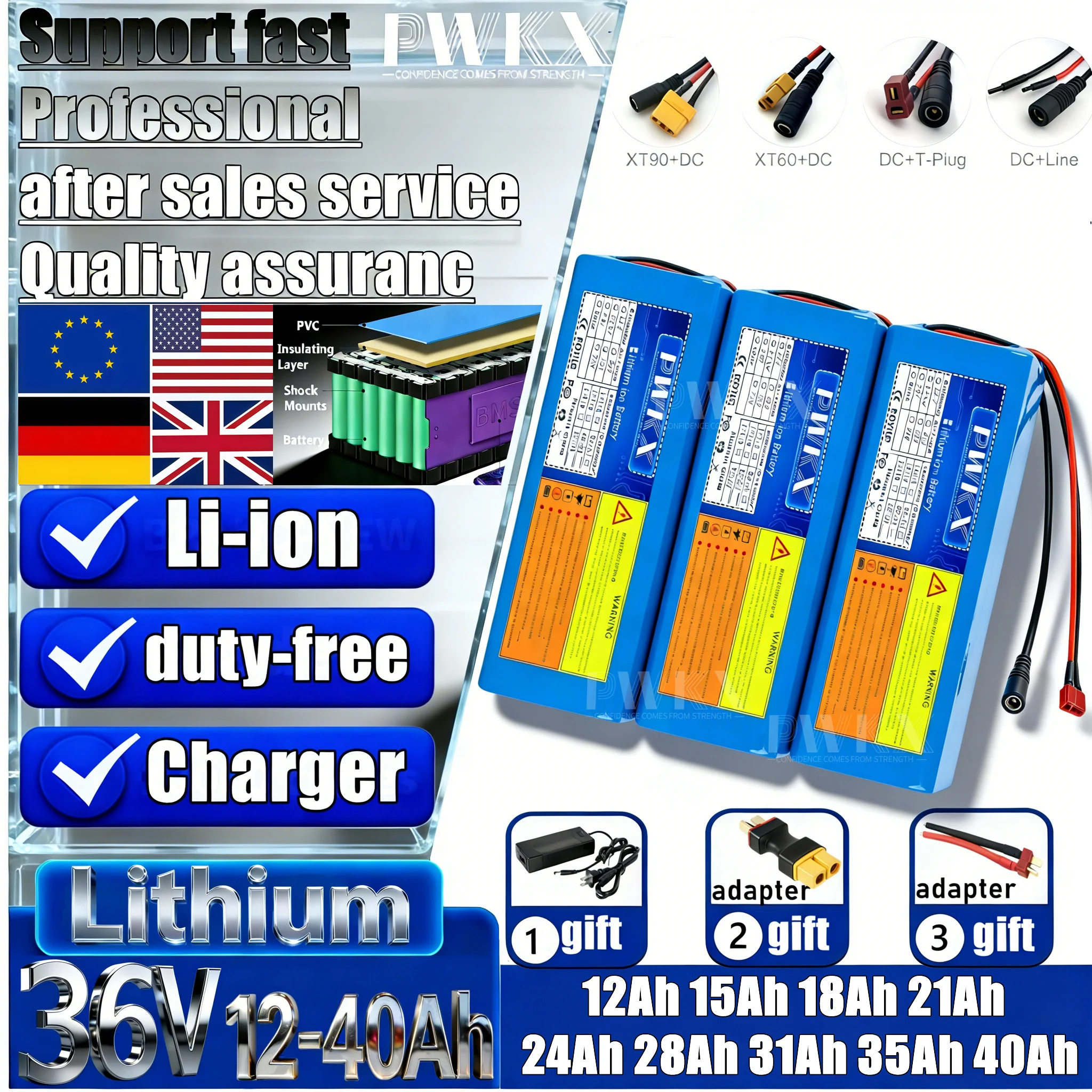 

New 36V 35Ah 40Ah 12AH 15Ah 18Ah 31Ah 21Ah 24Ah 28Ah 31Ah Lithium battery With BMS 1500W For 42V E-Scooter Li-ion Battery Pack