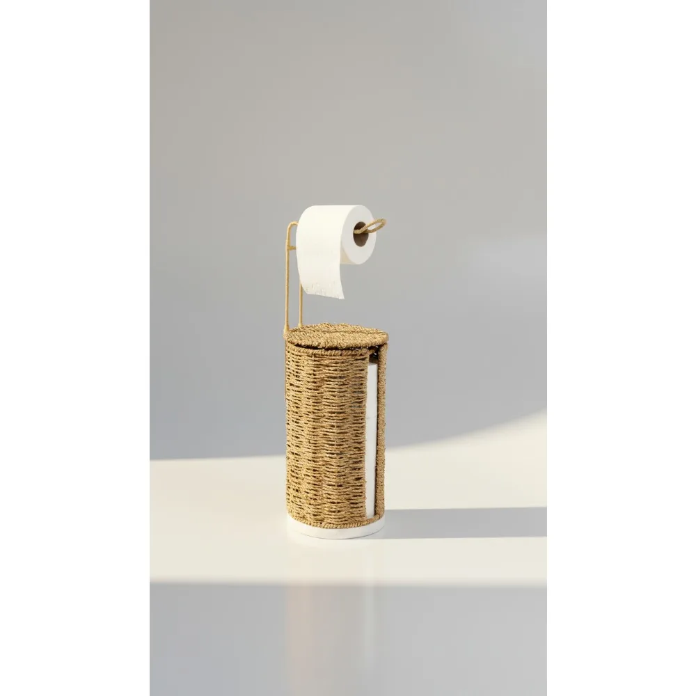 

Handwoven Rattan Toilet Paper Holder Stand with Lid, 3-Roll Storage, Boho Farmhouse Bathroom Decor