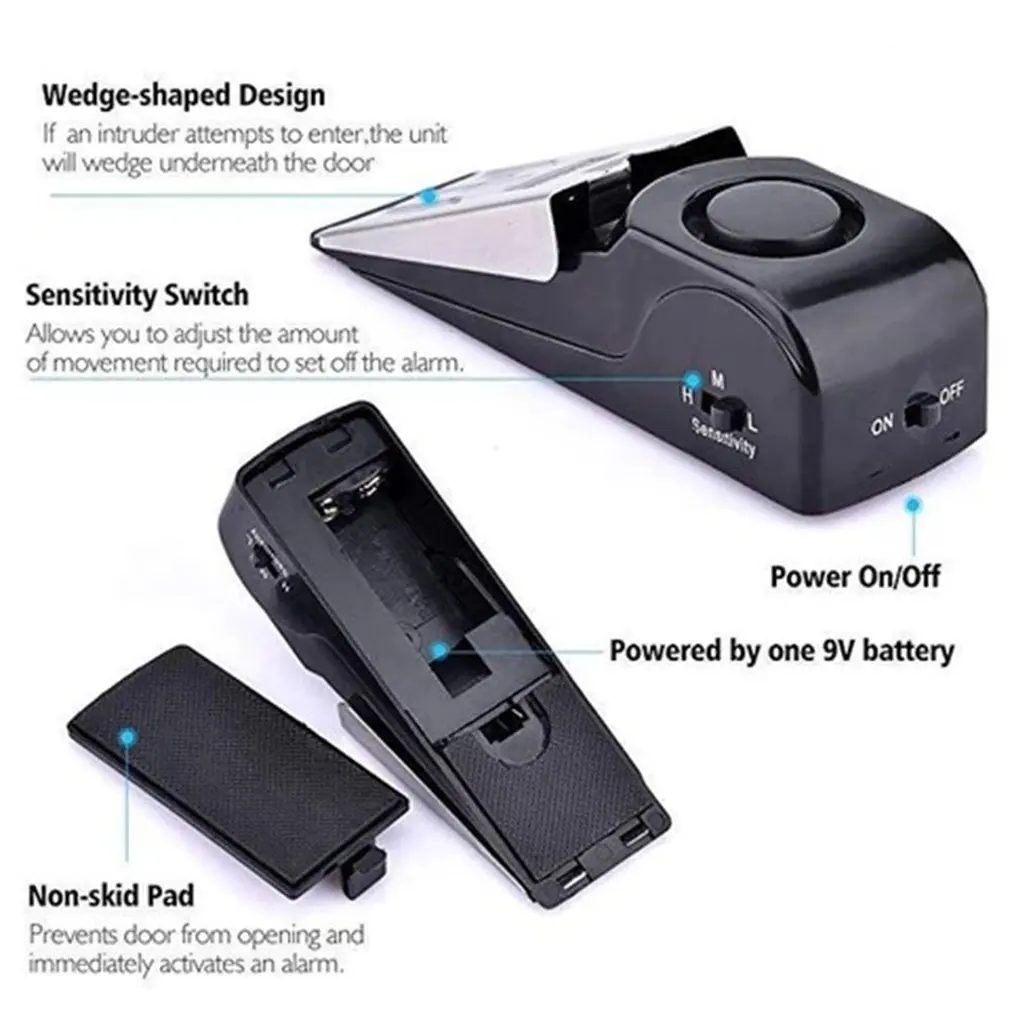 Wireless Door Stop Alarm System 120dB Loud Home Security Anti-Theft Door Block System Portable Doorstop Preasure Alarm