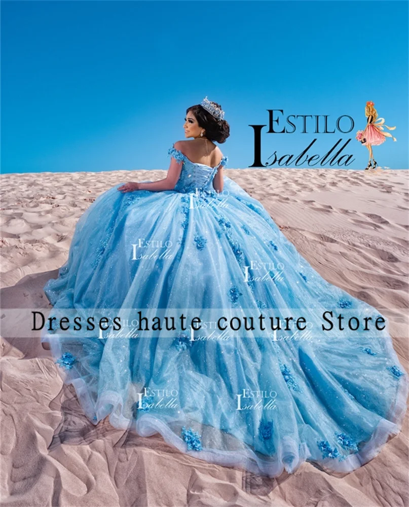 Sky Blue Lace Quinceanera Dresses 2023 Princess Sweet 15 Dresss Birthday Party Dresses With Appliques Vestidos De Quinceañera