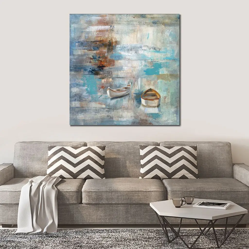 Modern Abstract Seascape Canvas Art Calm Sea Handmade Landscape Painting Contemporary Wall Decor for Bathroom Bedroom