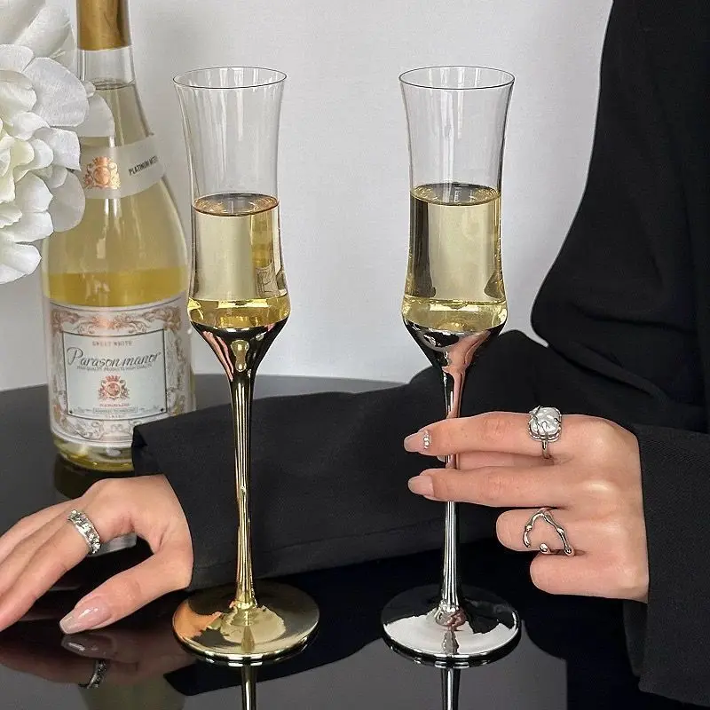 HYS high-value waist champagne cup tall electroplated bubble cup crystal glass red wine glass sparkling wine glass gift wedding