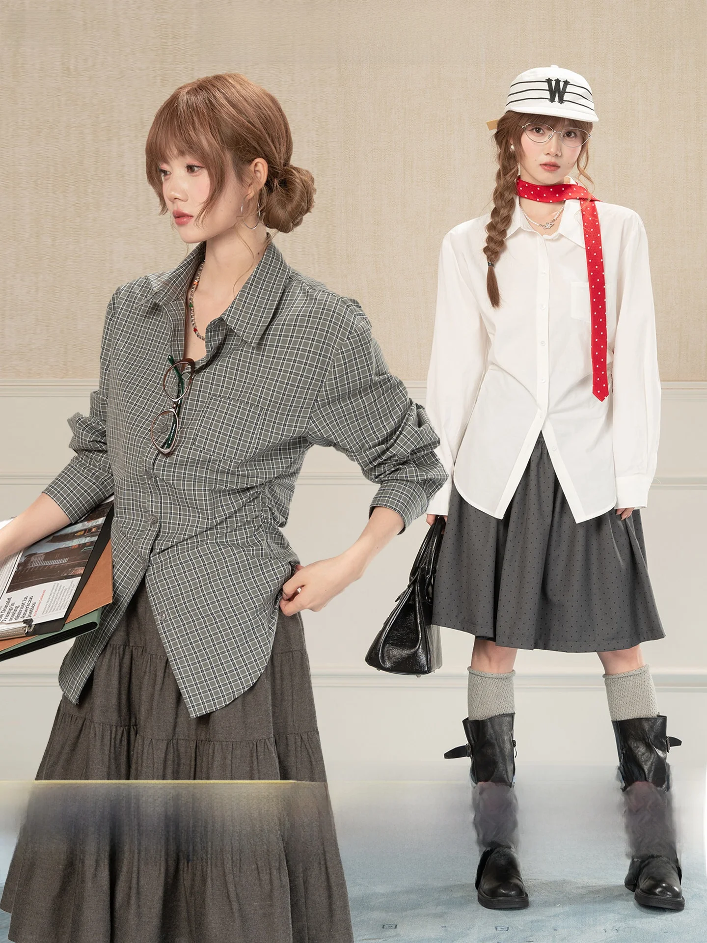 

Heynew Design Sensation White Long Sve Women's irt Spring Korean Sle Commute Versatile Waist-Cinching Turn-down Collar
