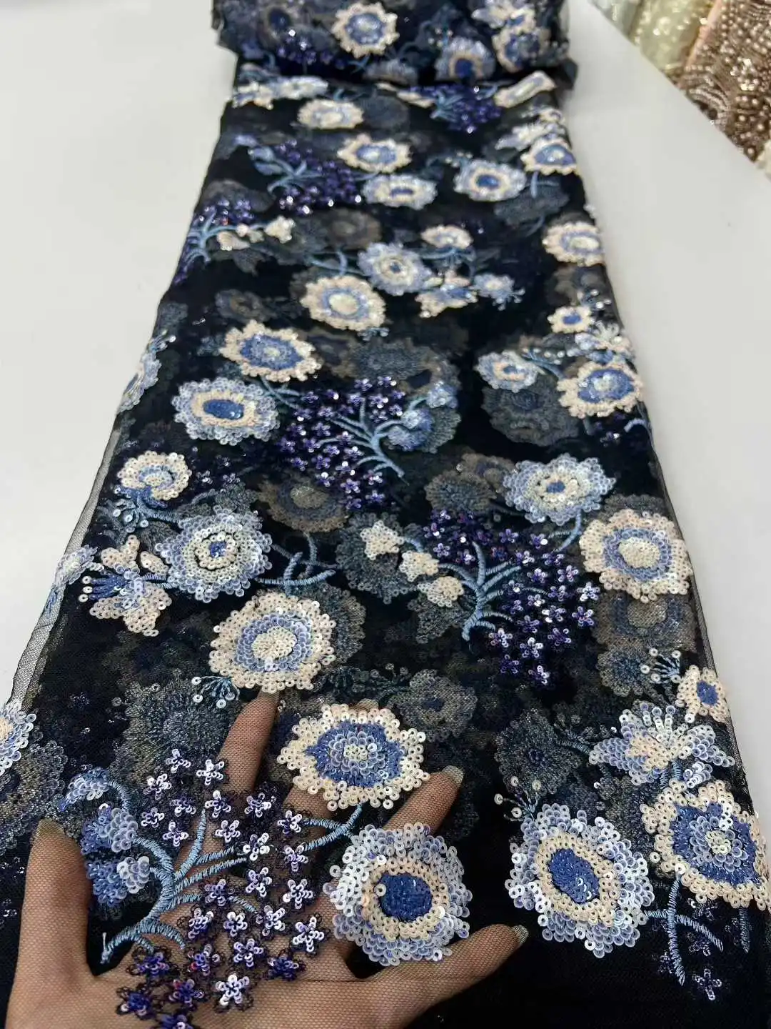 2025 جودة عالية جديد بولي اليدوية الفاخرة الترتر الأفريقي أقمشة الدانتيل مطرز الفرنسية النيجيري أقمشة الدانتيل لفستان خياطة