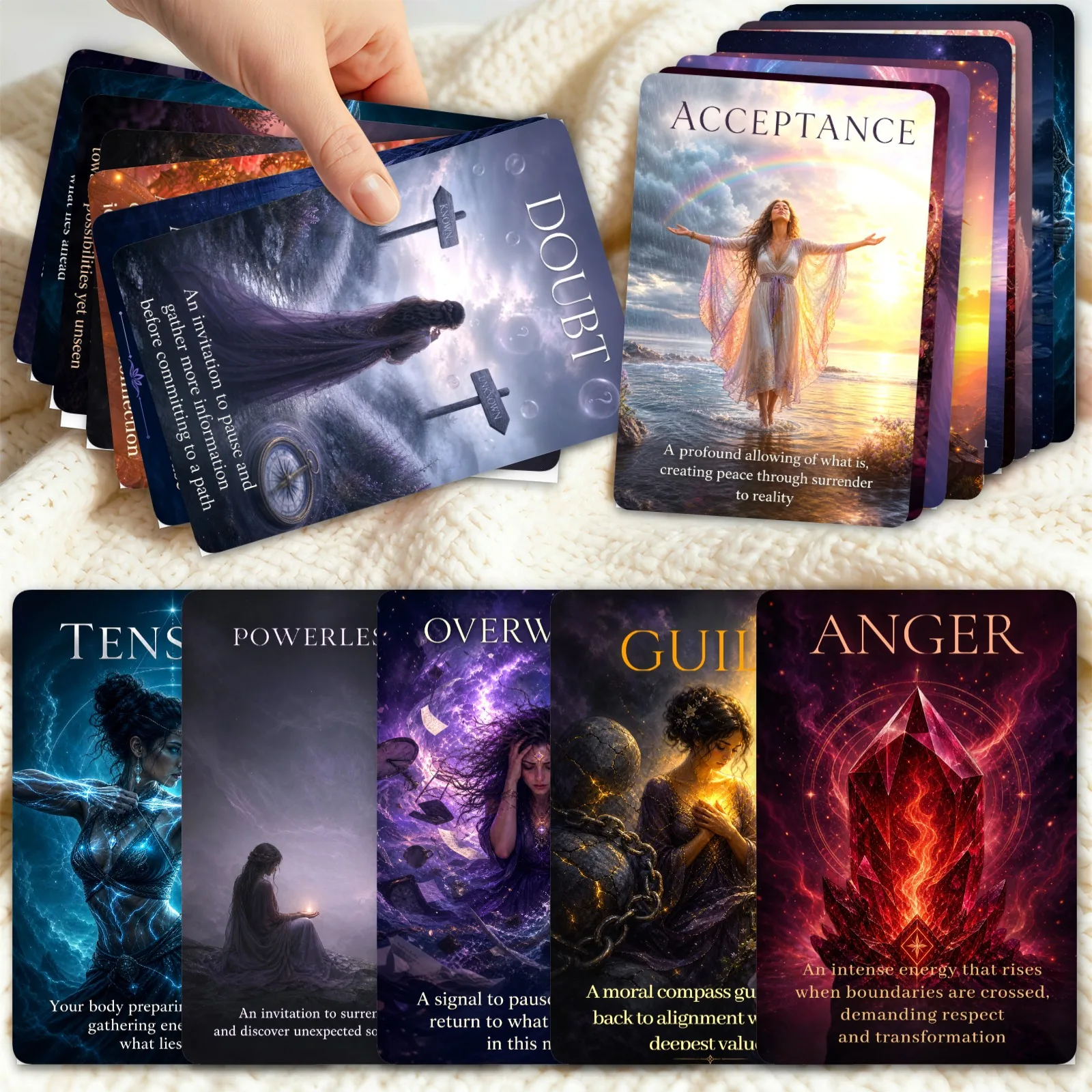 36Pcs Magical Starry Sky Oracle Cards Fantasy Women Illustrations Emotional Guidance Negative Mood Relief Mental Healing Cards