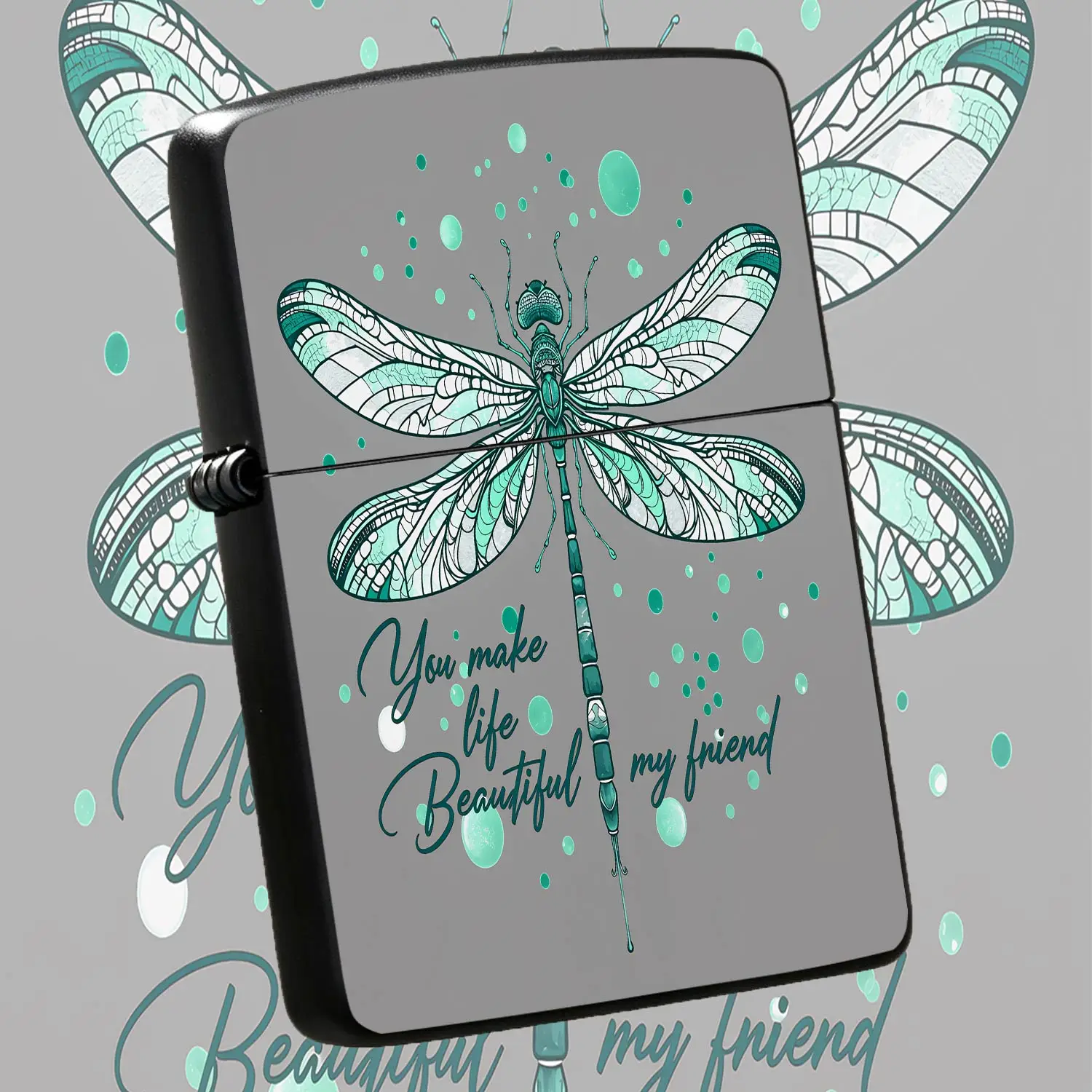 Exquisite Dragonfly Pattern Portable Lighter, You Make Life Beautiful My Friend Inspirational Design, Stylish Mint Green Artistic Decor Igniter, Delicate All-Occasion Daily Use Accessory, Thoughtful Sweet Gift For Your A Humorous And Intere