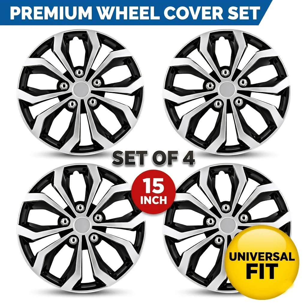

4PCS Black/Silver 15" Spyder Performance Wheel Cover Fits Toyota Volkswagen VW Chevy Chevrolet Honda Mazda Dodge Ford and Others