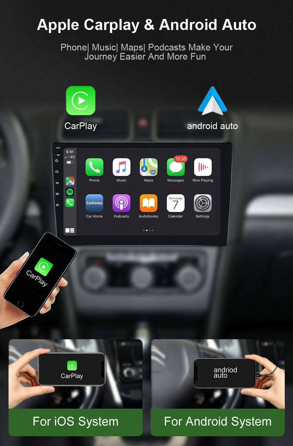 FYT 7862 8-Core 4+64GB Portable Car Radio GPS Navigation Touch Screen Wireless CarPlay DSP RGB Multimedia Player