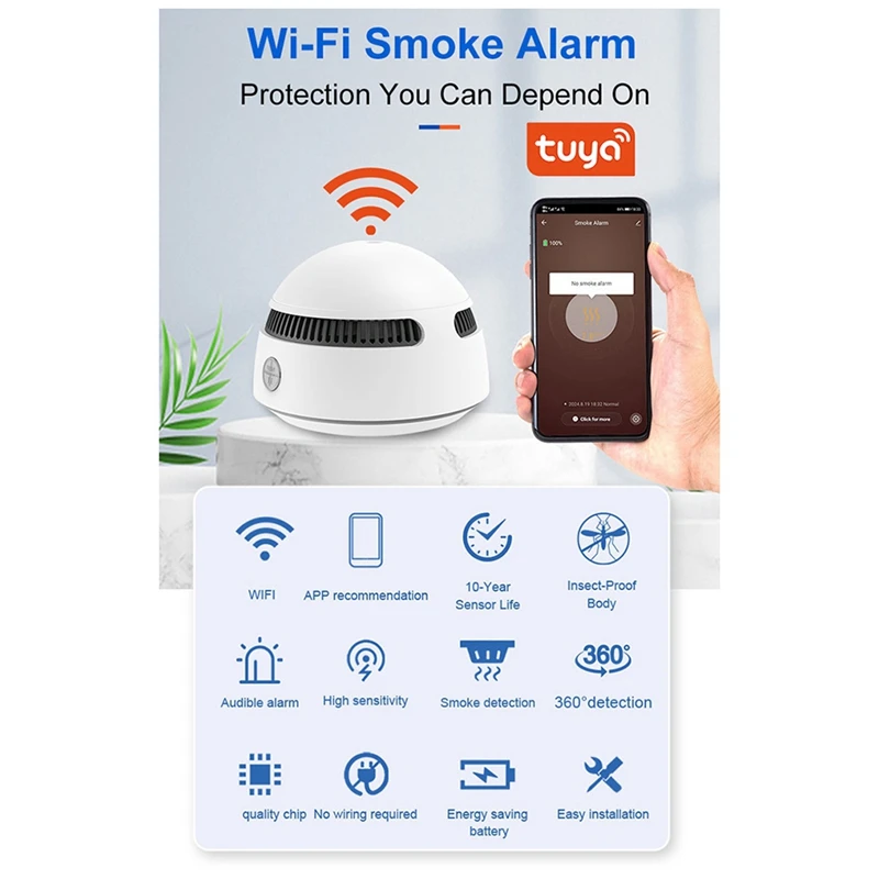 ใหม่ Tuya Zigbee SMOKE ALARM เครื่องตรวจจับควันไฟ Home Sensor Fire Alarm เครื่องตรวจจับความร้อน 10 ปี