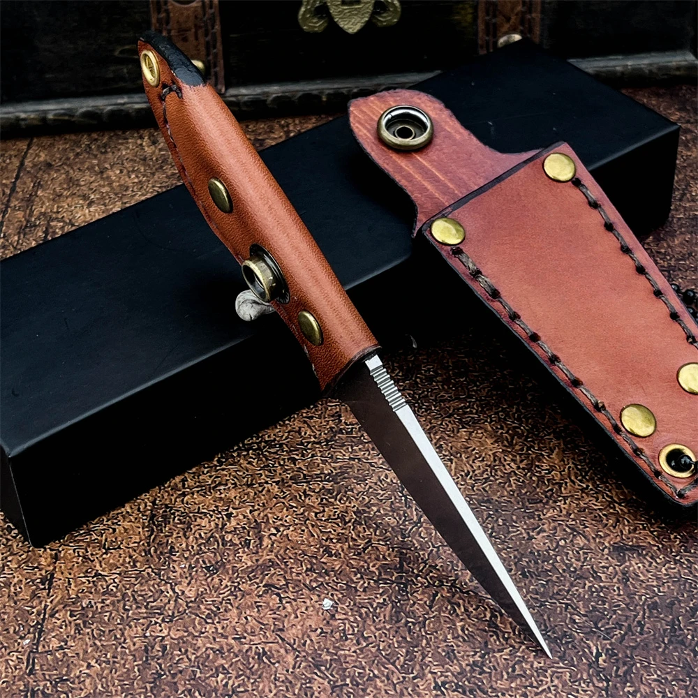 سكين M390 ذو نصل ثابت - أداة نجاة للتخييم والصيد في الهواء الطلق مع مقبض جلد البقر EDC للمشي لمسافات طويلة وصيد الأسنان #4