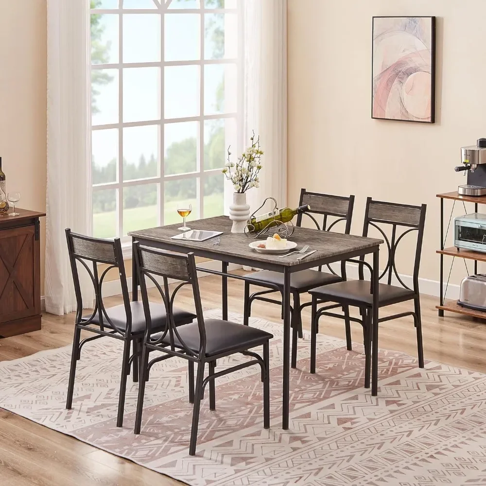 Dining Room Furniture Classic Brown 5-Piece Modern Rectangular Dining Table and Chairs Free Shipping Home Set Kitchen