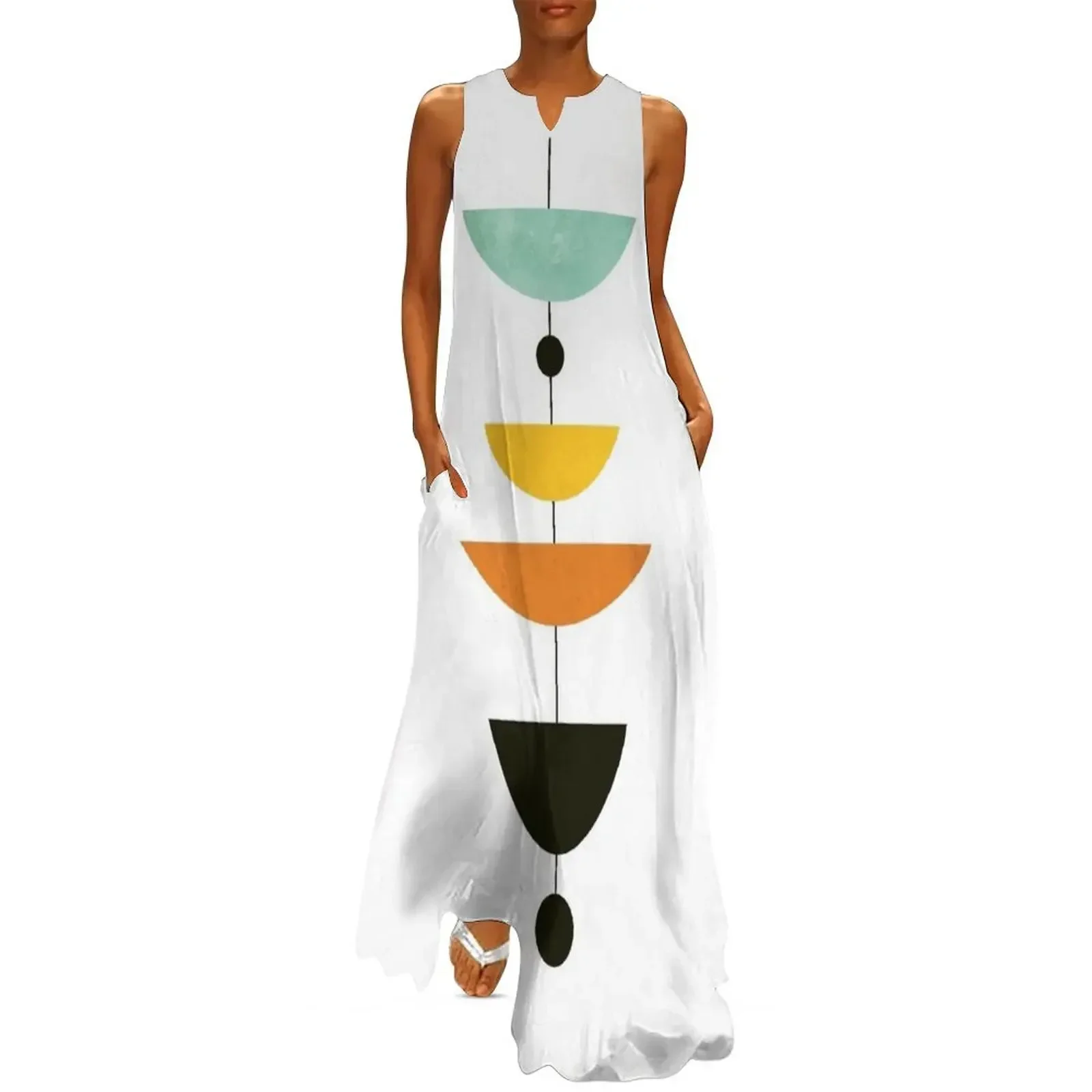 

Mid-Century Scandinavian Modern Print Long Dress luxury woman party dress dress korean style womens clothing