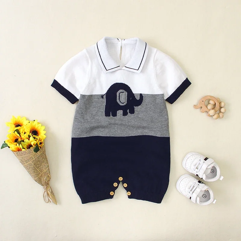 

Cotton Baby Romper Knit Infant Boy Jumpsuit Short Sleeve Summer Newborn Kid Clothes Fashion Cute Elephant 0-18M Overall Playsuit