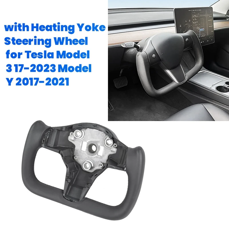 With Heating Yoke Steering Wheel For Tesla Model3 17-23 Model Y 17-21 Car Wheel Steering Racing Custom Styling Side Hole