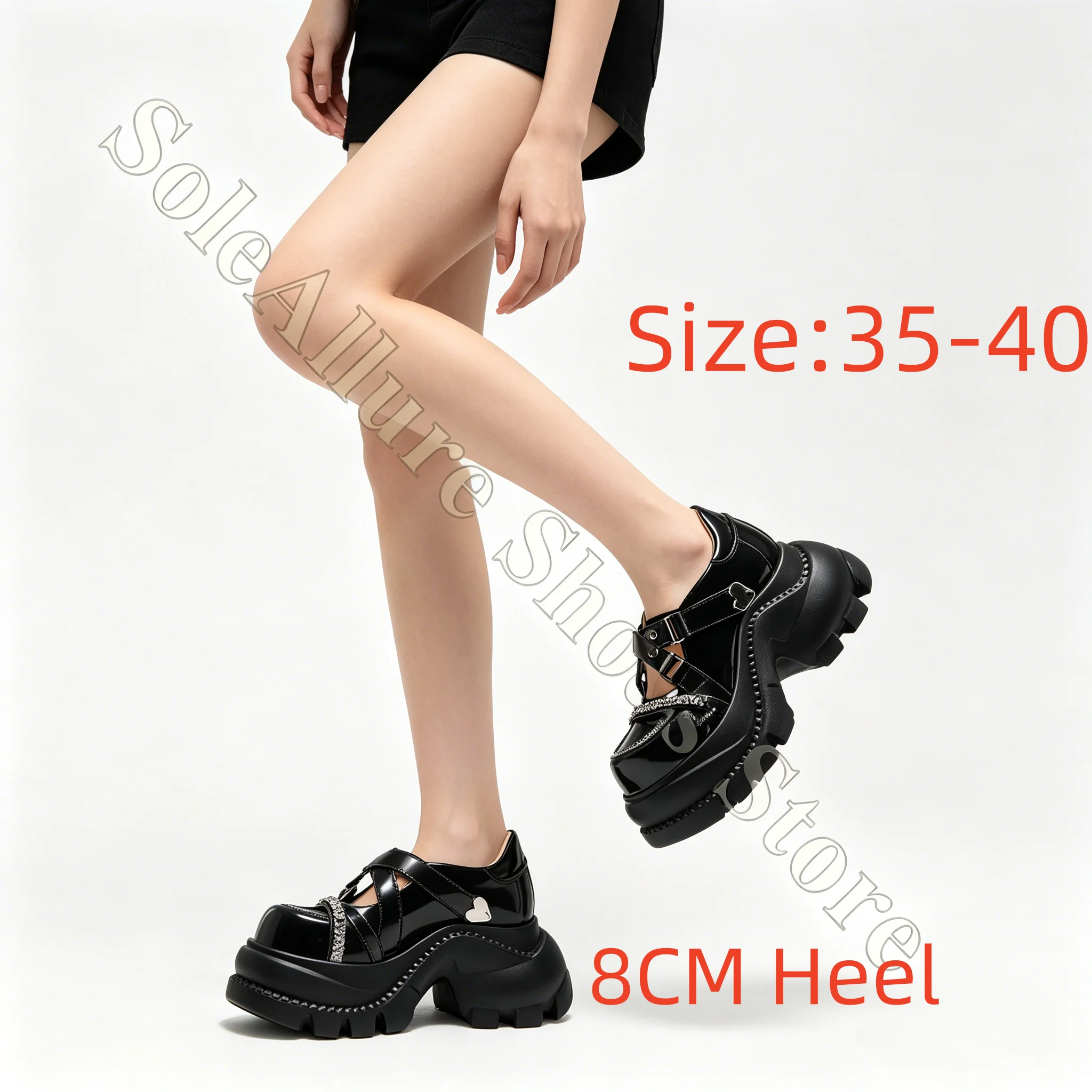 Mary Jane Shoes Patent Leather Heart Buckle Rhinestone Non Slip Comfortable Cushioned Supportive Lightweight Breathable Sandals
