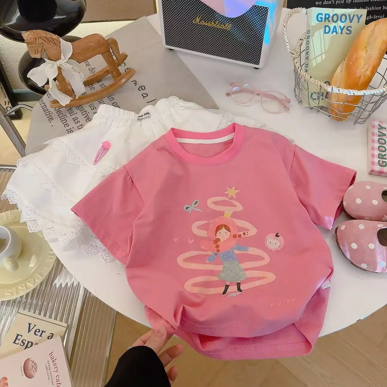 1 Piece Cute Cartoon Print Short Sleeve T-shirt For Girls Cotton Clothing Korean Style Versatile Top Summer Fashion Kids Top